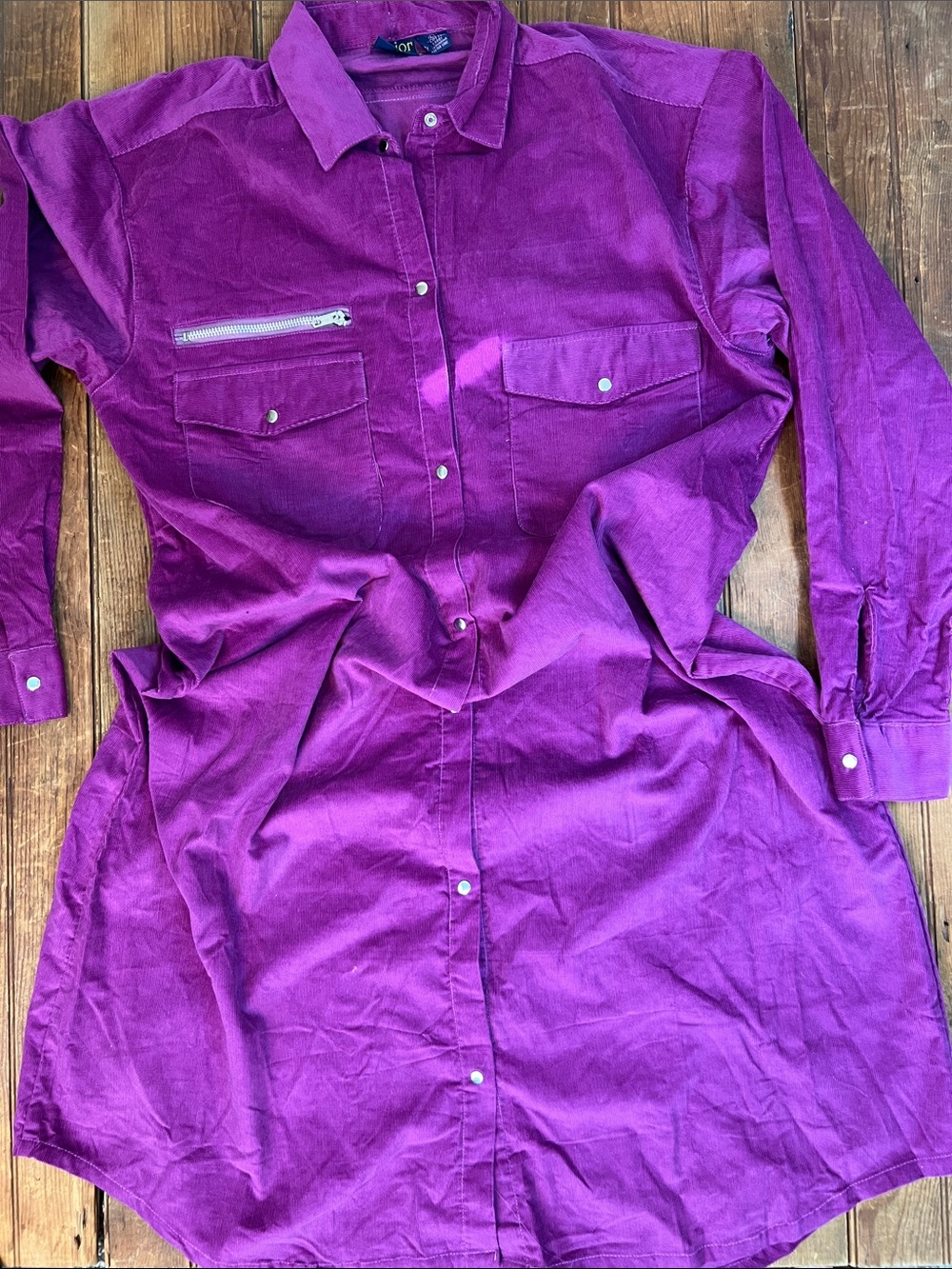Vintage 80s Purple Corduroy Button-Front Shirt Dress New NWT midi